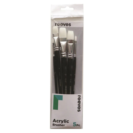 Reeves Acrylic Synthetic Flat Short Handle Brushes - Set of 5