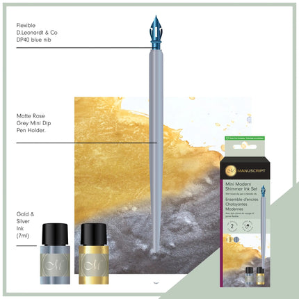 Manuscript Mini Modern Shimmer Inks Set with Dip Pen