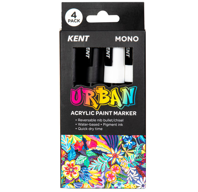 Kent Urban Acrylic Paint Marker - Medium Tip 4 Pack - Mono
