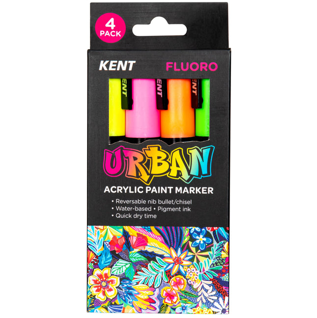 Kent Urban Acrylic Paint Marker - Medium Tip 4 Pack - Fluoro