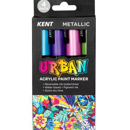 Kent Urban Acrylic Paint Marker - Medium Tip 4 Pack - Metallic
