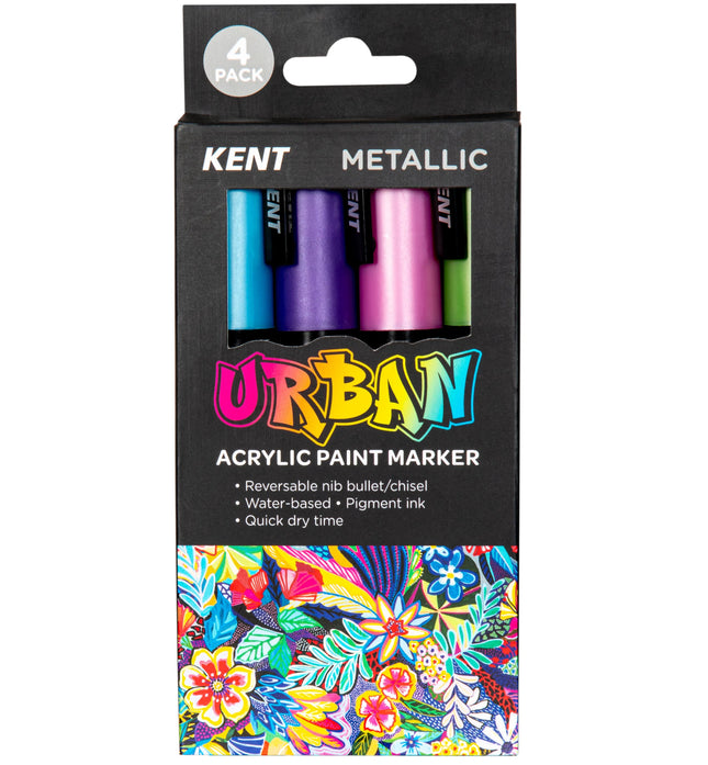 Kent Urban Acrylic Paint Marker - Medium Tip 4 Pack - Metallic