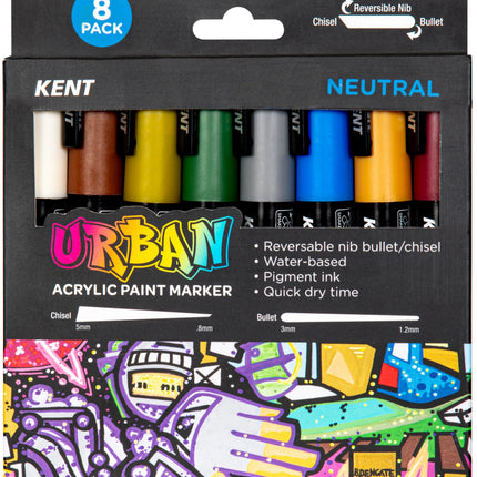 Kent Urban Acrylic Paint Marker - Medium Tip 8 Pack - Neutral