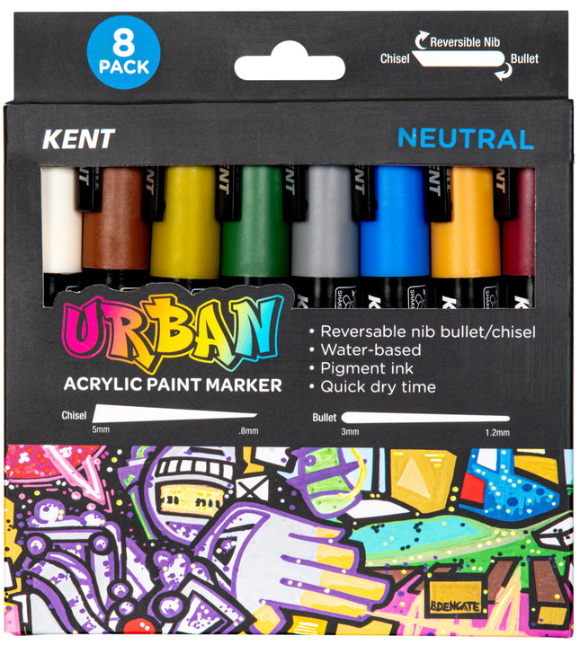 Kent Urban Acrylic Paint Marker - Medium Tip 8 Pack - Neutral