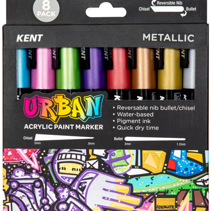 Kent Urban Acrylic Paint Marker - Medium Tip 8 Pack - Metallic