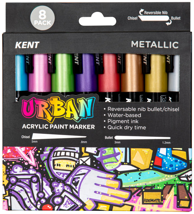 Kent Urban Acrylic Paint Marker - Medium Tip 8 Pack - Metallic