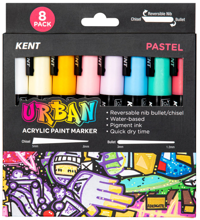 Kent Urban Acrylic Paint Marker - Medium Tip 8 Pack - Pastel