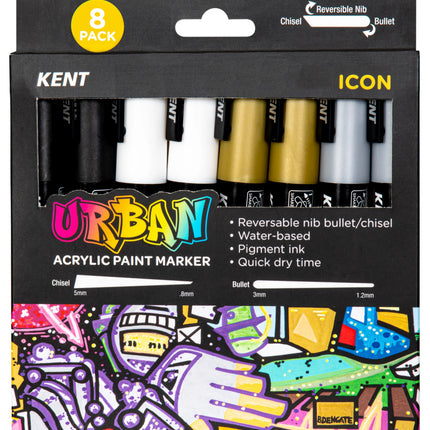 Kent Urban Acrylic Paint Marker - Medium Tip 8 Pack - Icon