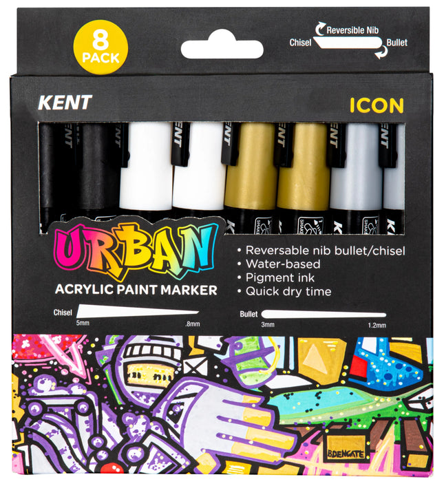 Kent Urban Acrylic Paint Marker - Medium Tip 8 Pack - Icon