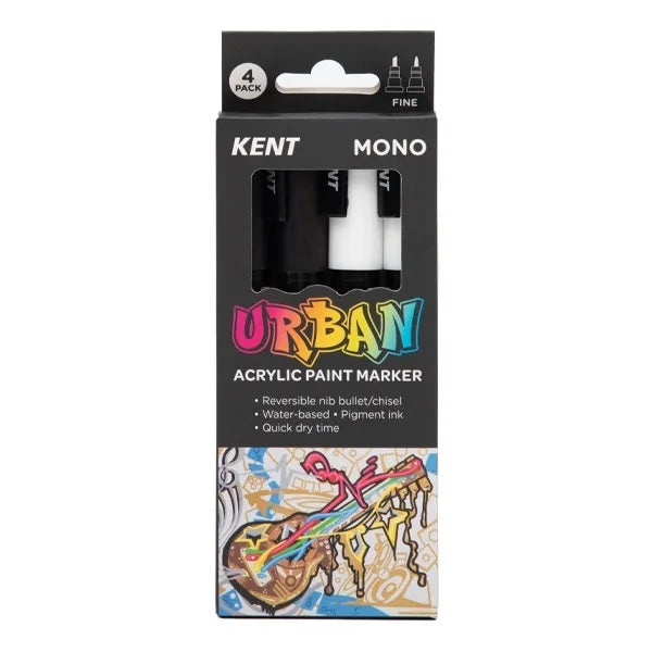 Kent Urban Acrylic Paint Marker - Fine Tip 4 Pack - Mono