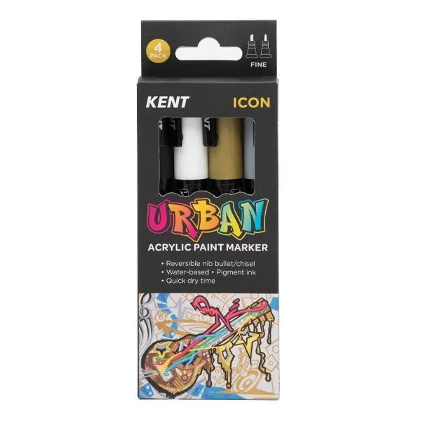Kent Urban Acrylic Paint Marker - Fine Tip 4 Pack - Icon
