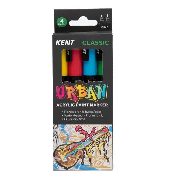 Kent Urban Acrylic Paint Marker - Fine Tip 4 Pack - Classic