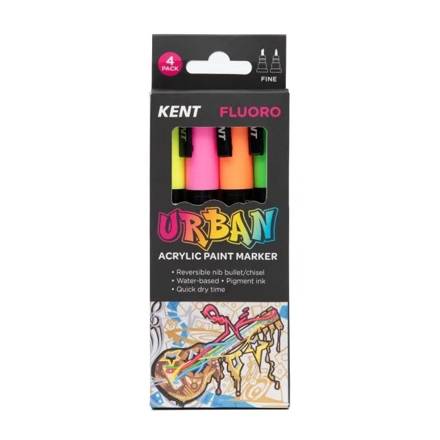 Kent Urban Acrylic Paint Marker - Fine Tip 4 Pack - Fluoro