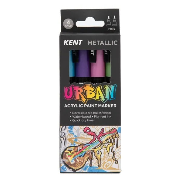 Kent Urban Acrylic Paint Marker - Fine Tip 4 Pack - Metallic