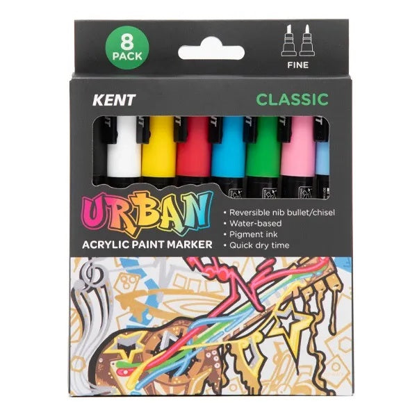 Kent Urban Acrylic Paint Marker - Fine Tip 8 Pack - Classic