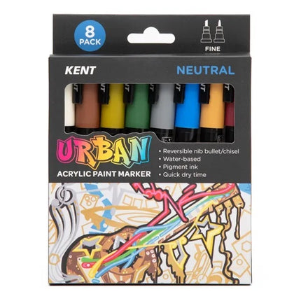 Kent Urban Acrylic Paint Marker - Fine Tip 8 Pack - Neutral