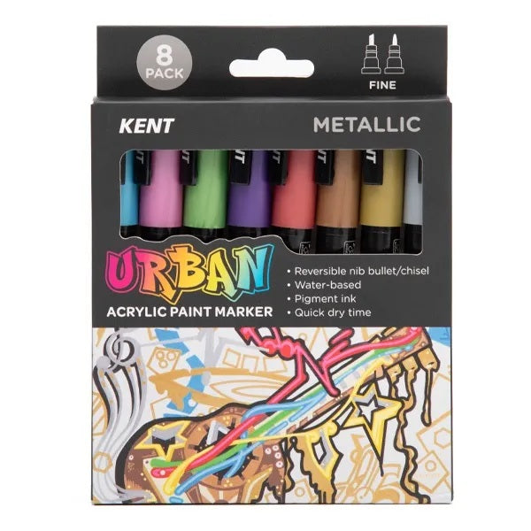 Kent Urban Acrylic Paint Marker - Fine Tip 8 Pack - Metallic