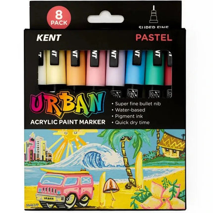 Kent Urban Acrylic Paint Marker - Super Fine Tip 8 Pack - Pastel