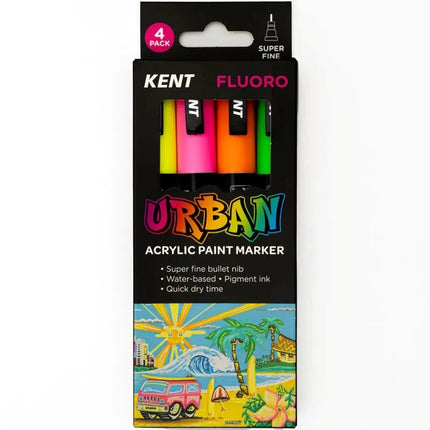 Kent Urban Acrylic Paint Marker - Super Fine Tip 4 Pack - Fluoro