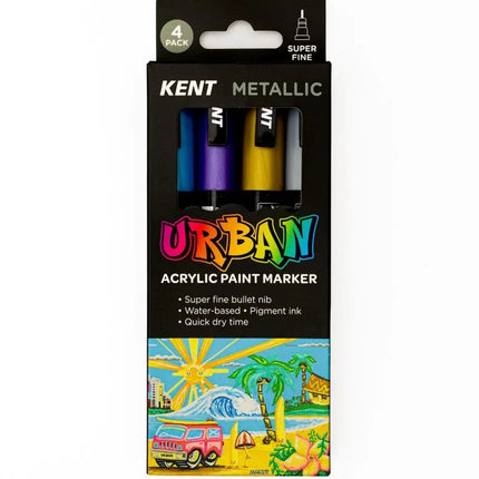 Kent Urban Acrylic Paint Marker - Super Fine Tip 4 Pack - Metallic