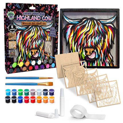 Splat Planet - Dimensional Wooden Art Kit - Highland Cow