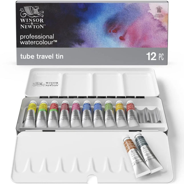 Winsor & Newton Professional Watercolour Paints - Travel Tubes Tin of 12