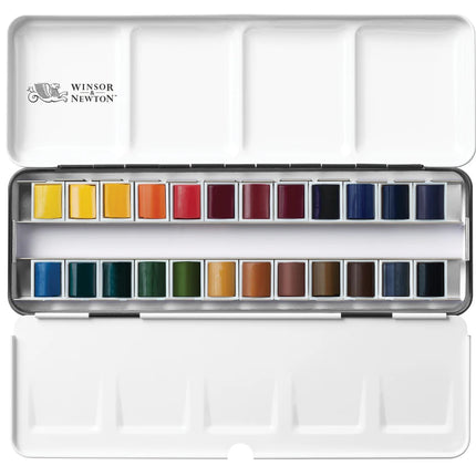 Winsor & Newton Professional Watercolour Half Pan Paints - Complete Travel Set Of 24