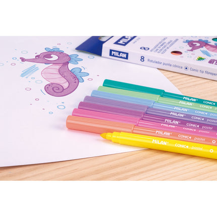 Milan Markers Conic Tip Pack 8 Pastel Colours