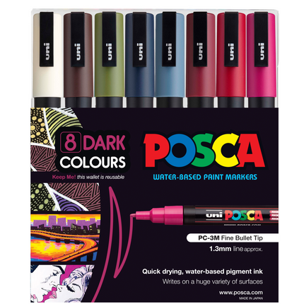 Uni Posca Marker PC-3M Dark Colours - Pack of 8