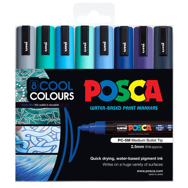 Uni Posca Marker PC-5M Cool Colours - Pack of 8