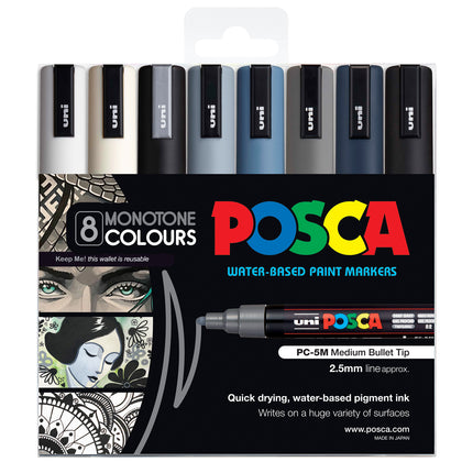 Uni Posca Marker PC-5M Monotone Colours - Pack of 8