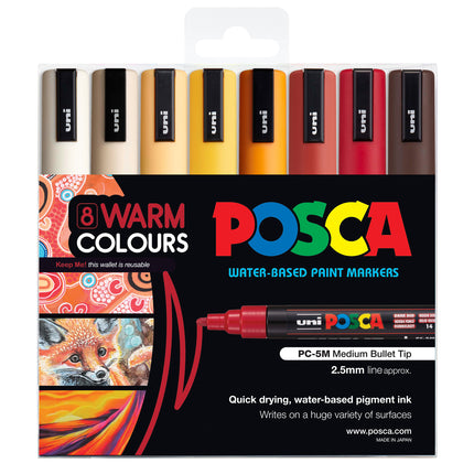 Uni Posca Marker PC-5M Warm Colours - Pack of 8