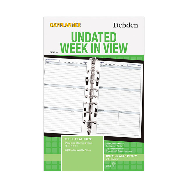 Debden Dayplanner - Desk - Week to View Undated - Refill