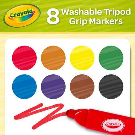 Crayola Young Kids Washable Tripod Grip Markers - Pack of 8