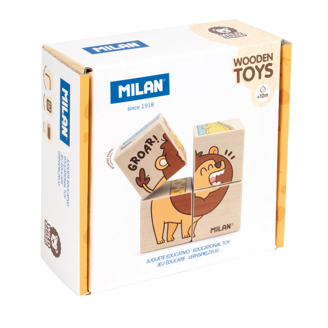 Milan Wooden Educational Toy - Wild Safari Cube Puzzle