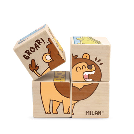Milan Wooden Educational Toy - Wild Safari Cube Puzzle