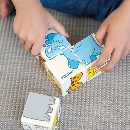 Milan Wooden Educational Toy - Wild Safari Cube Puzzle