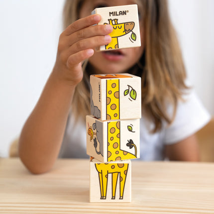 Milan Wooden Educational Toy - Wild Safari Cube Puzzle