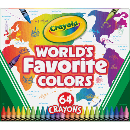 Crayola Worlds Favourite Colours Crayons with Sharpener - Pack of 64