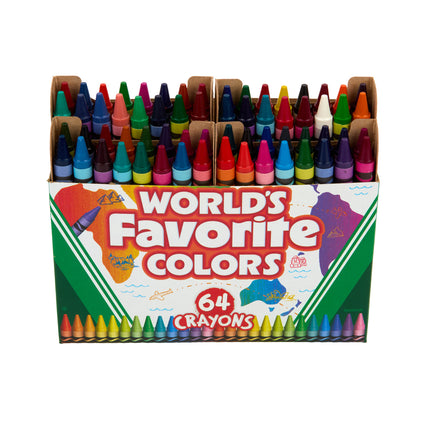 Crayola Worlds Favourite Colours Crayons with Sharpener - Pack of 64