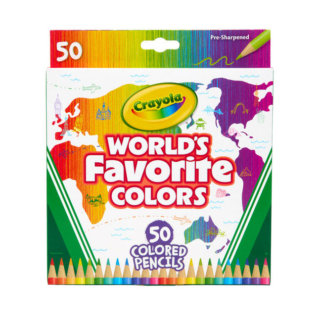 Crayola Worlds Favourite Colours Coloured Pencils Full Size - Pack of 50