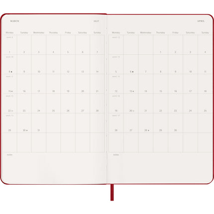 Moleskine Diary 12 Month - Weekly + Notes - Hard Cover - Large Scarlet Red 2027