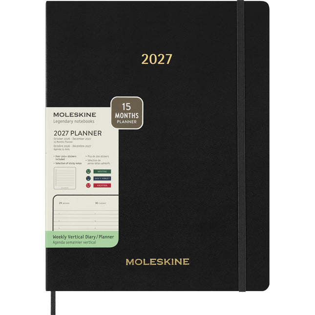 Moleskine Essential Planner 15 Month - Soft Cover - Weekly Vertical - XXL Black 2027