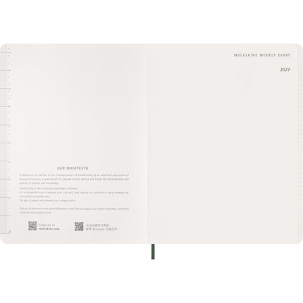 Moleskine Essential Planner 15 Month - Soft Cover - Weekly Vertical - XXL Myrtle Green 2027