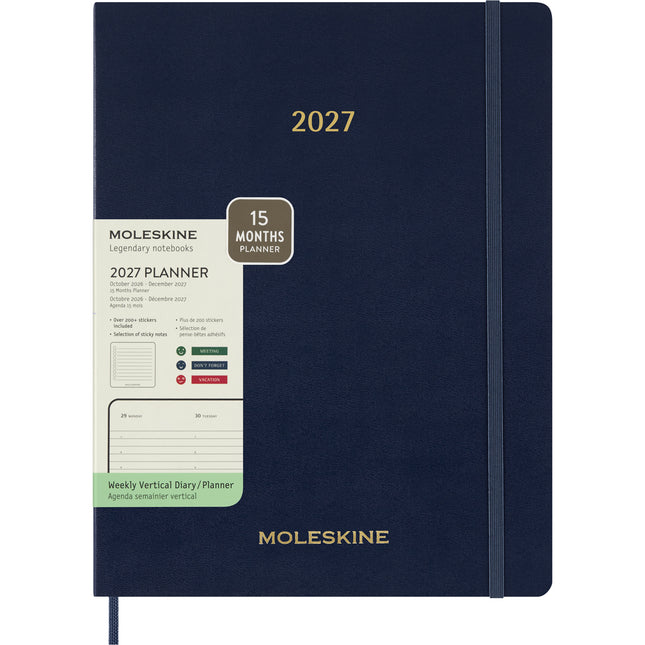 Moleskine Essential Planner 15 Month - Soft Cover - Weekly Vertical - XXL Sapphire Blue 2027