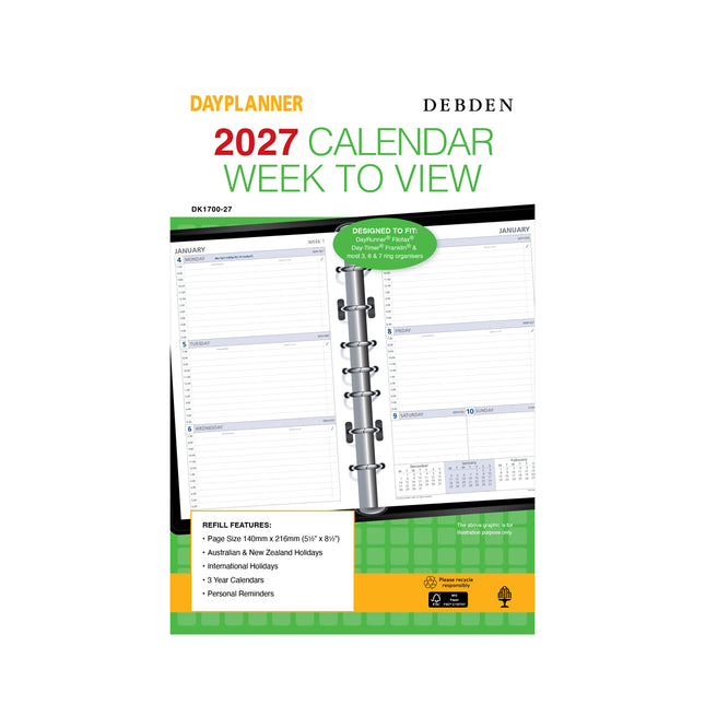 Debden Dayplanner - Desk - Week to View - Refill 2027