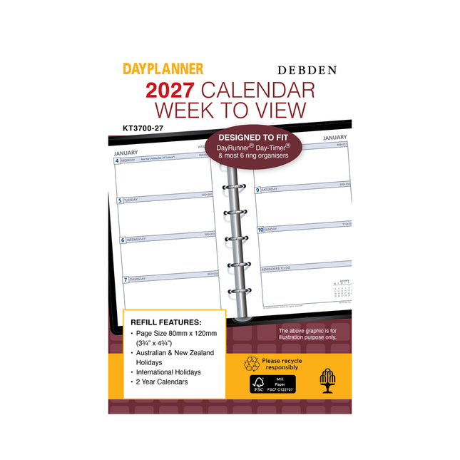 Debden Dayplanner - Pocket - Week to View - Refill 2027