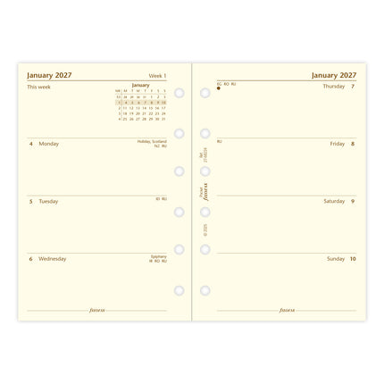Filofax Refill - Classic - Week To View - Pocket - Cotton Cream - 2027