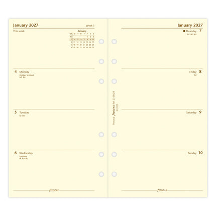 Filofax Refill - Classic - Week To View - Personal - Cotton Cream - 2027