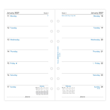 Filofax Refill - Classic - Week Per Page - Personal - 2027
